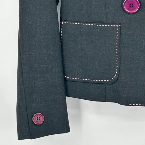 Bebe Womens Blazer 6 Charcoal Grey Pink Contrast Stitch Y2K Officecore Chic - Picture 6 of 9